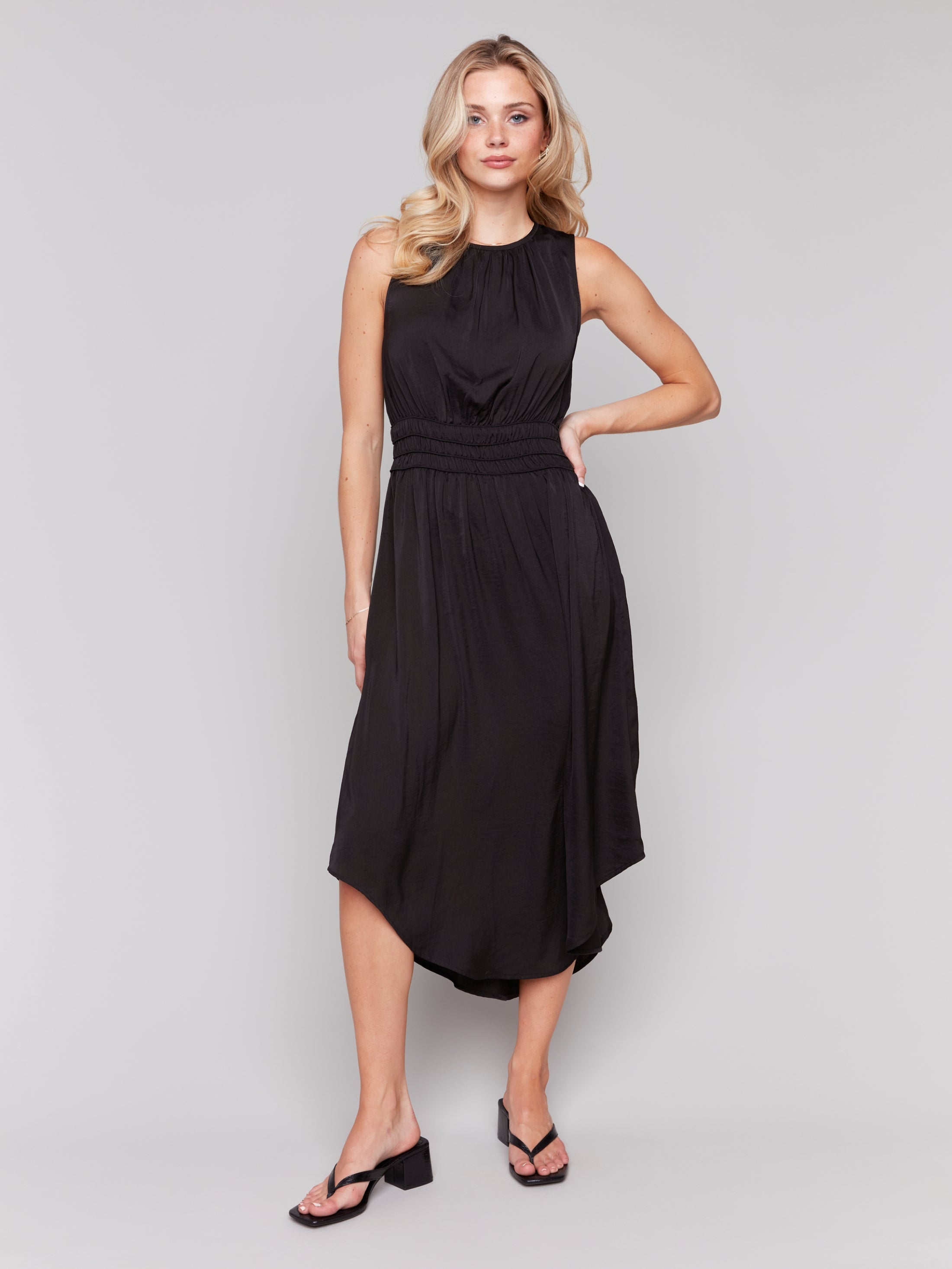 CHARLI B CREWNECK DRESS WITH ELASTIC WAISTBAND